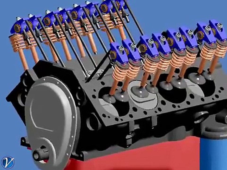 3D animation of a fuel injected V8