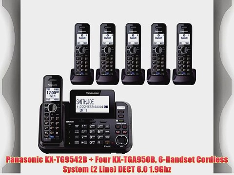 Panasonic KX-TG9542B Four KX-TGA950B 6-Handset Cordless System (2 Line) DECT 6.0 1.9Ghz