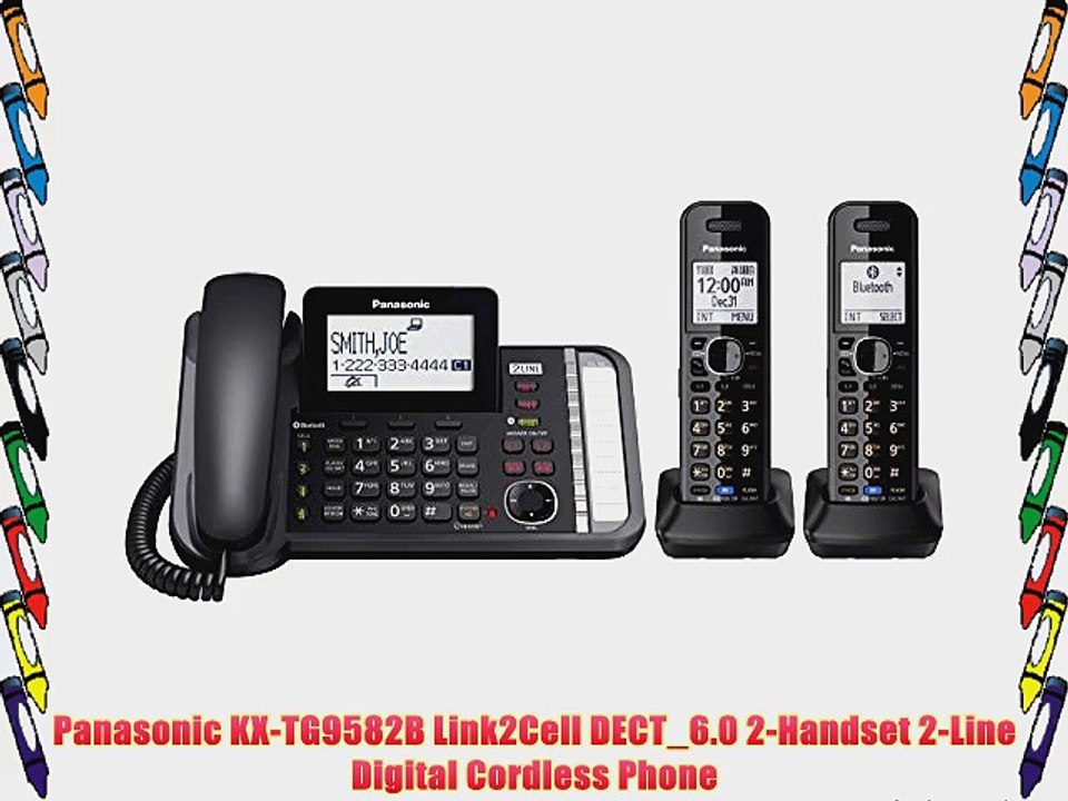 Panasonic KX-TG9582B Link2Cell DECT_6.0 2-Handset 2-Line Digital Cordless Phone