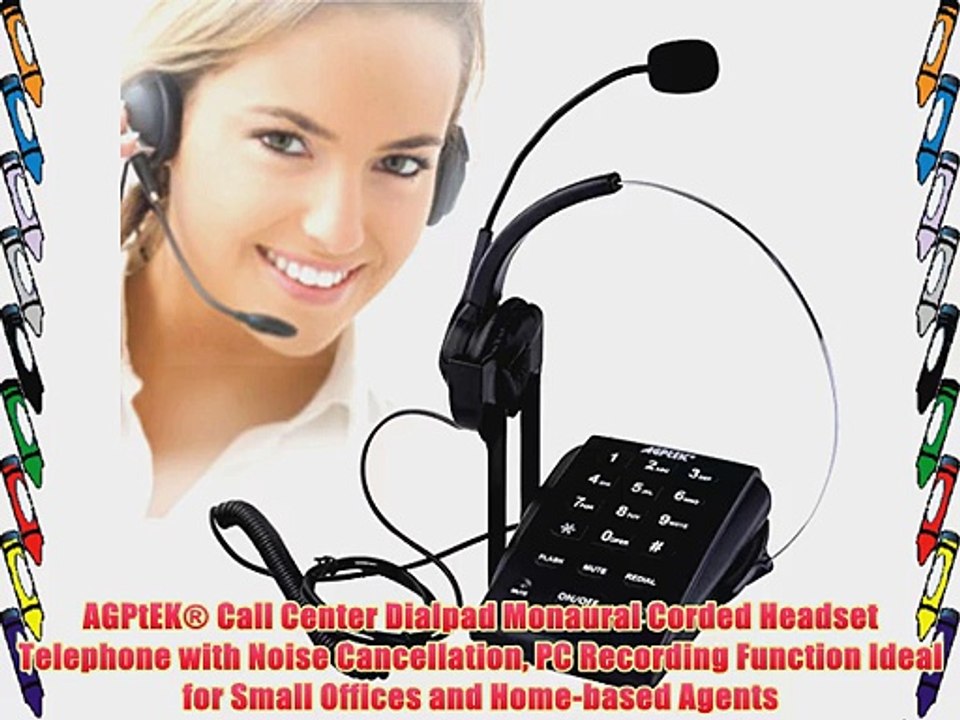 AGPtEK? Call Center Dialpad Monaural Corded Headset Telephone with Noise Cancellation PC Recording