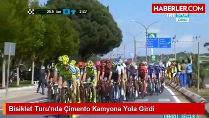 Bisiklet yarışlarında yola çimento kamyonu çıkıyor