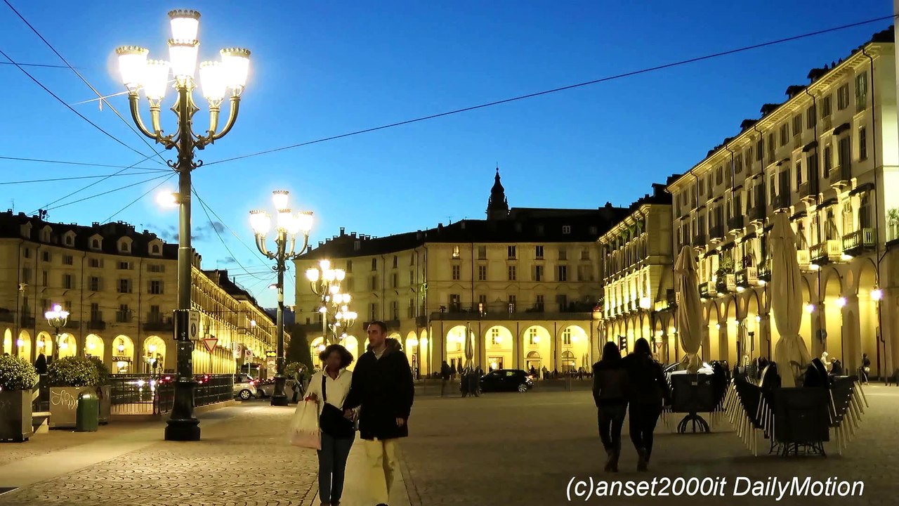 Turin City, Italy. Sunset and Sunrise on Piazza Vittorio Veneto