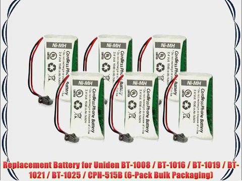 Replacement Battery for Uniden BT-1008 / BT-1016 / BT-1019 / BT-1021 / BT-1025 / CPH-515B (6-Pack