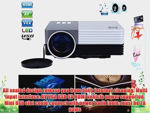 Aketek Latest Multimedia USB/SD/VGA/HDMI/AV/Micro USB Home Cinema Theater Movie Projector LED