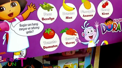 New Dora cartoon Full english Kitchen Pretend Playset Toys review for kids