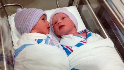 Newborn (one-hour-old) twins have first -conversation- -