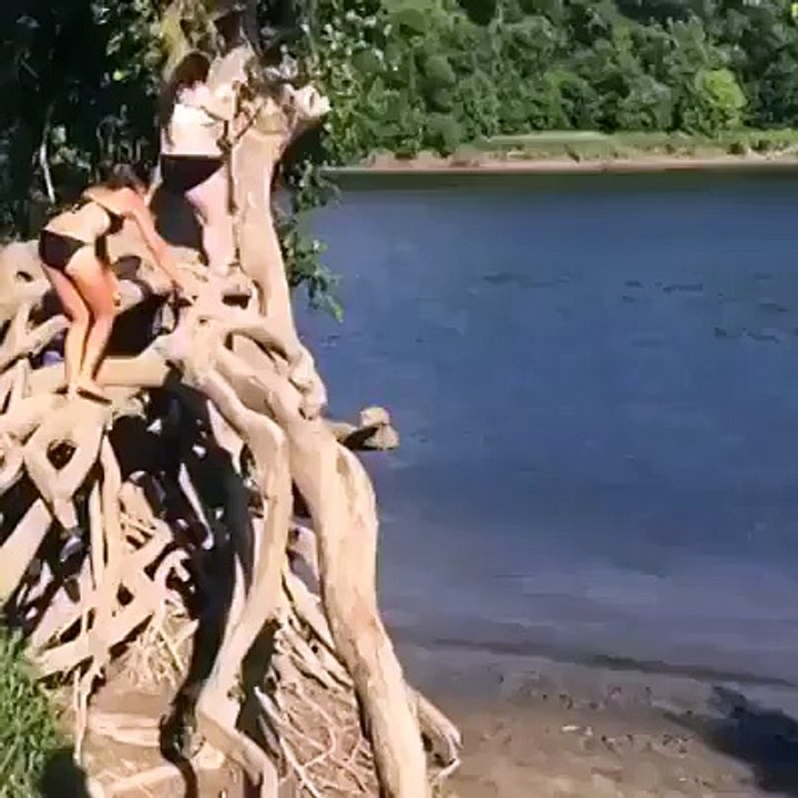 What a funny long jump Great fall for swimming