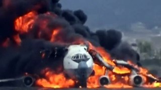 Plane left burning on runway after Saudi-led airstrikes