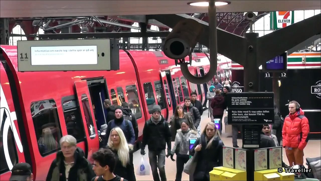 Copenhagen Central Train Station with DSB S-Trains - Københavns Hovedbanegård S Tog