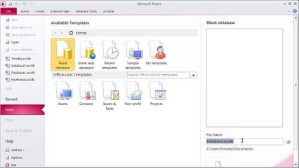 Creating a database in Access 2010