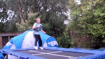 kid lands double front flip on trampoline