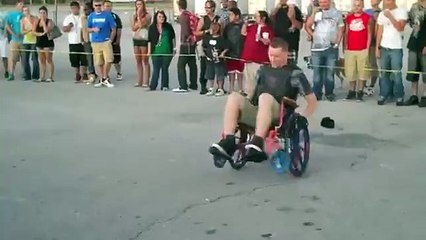 (Man jumps over speeding car