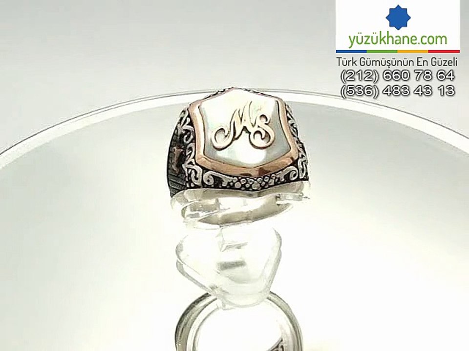 Kişiye Özel Sedef Taşlı Gümüş İsimli Yüzük