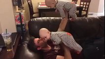 Dad Does Weightlifting With Twin Babies, Very Cute