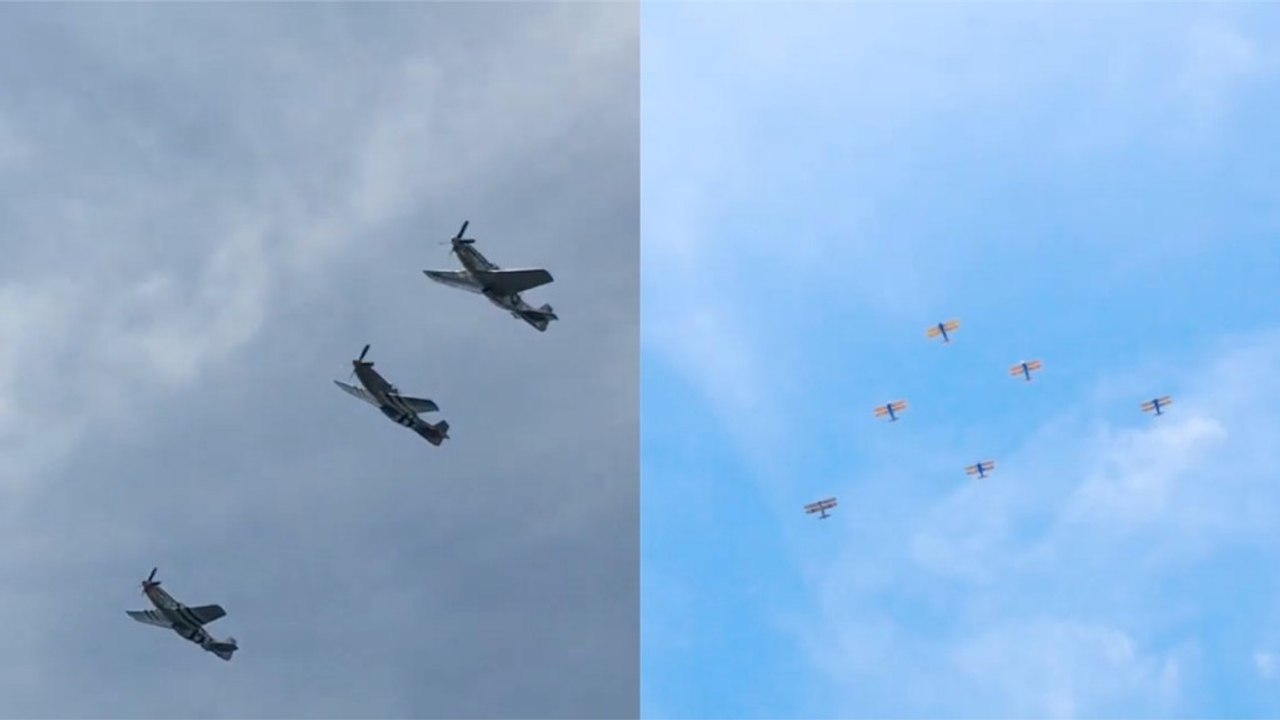 Social video captures vintage planes flying over D.C.