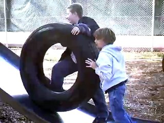 Tire hits kid in his balls