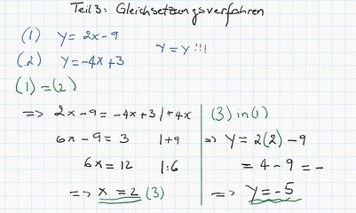 Gleichungssystem Loesung: Teil 3 Gleichsetzungsverfahren