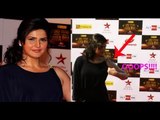 OOPS !! Zarine Khan Adjusts BRA Fit Short Dress - Grace The Big Star Entertainment Awards