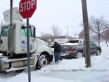 1/2 Ton Chevrolet Avalanche truck pulls stuck Semi & trailer out of snow