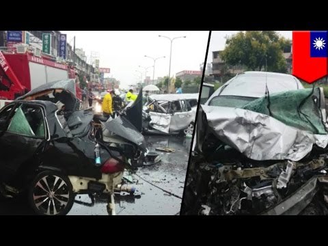 Typhoon car crash: Dash cam captures speeding car slamming into oncoming traffic in Taiwan
