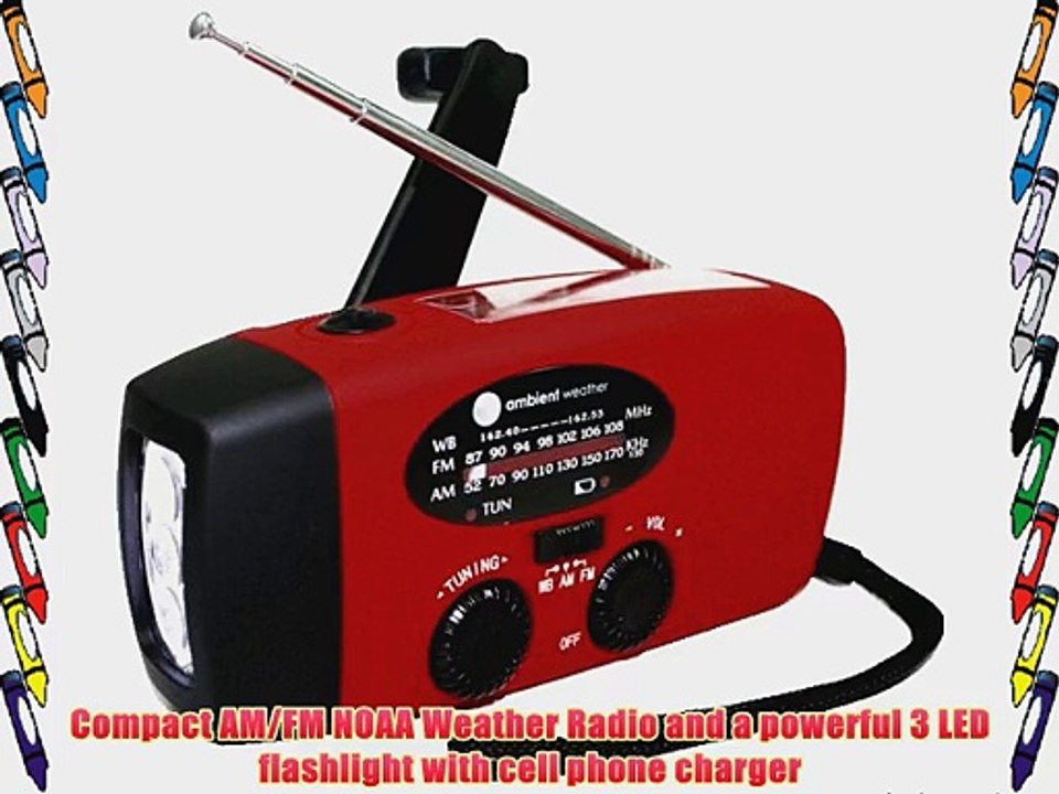 Ambient Weather WR-089 Compact Emergency Solar Hand Crank AM/FM/NOAA Weather Radio Flashlight