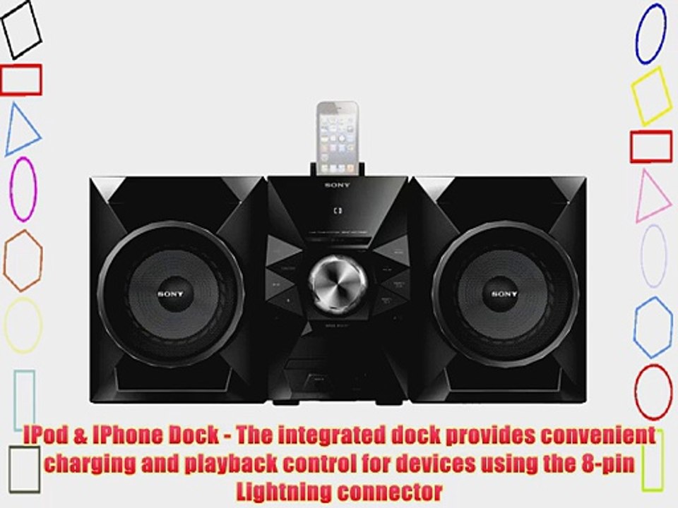 Sony 470 Watt Stereo Mini Hi-Fi System with 8-pin Lighting Dock Connector For Ipod/Iphone 2-Way