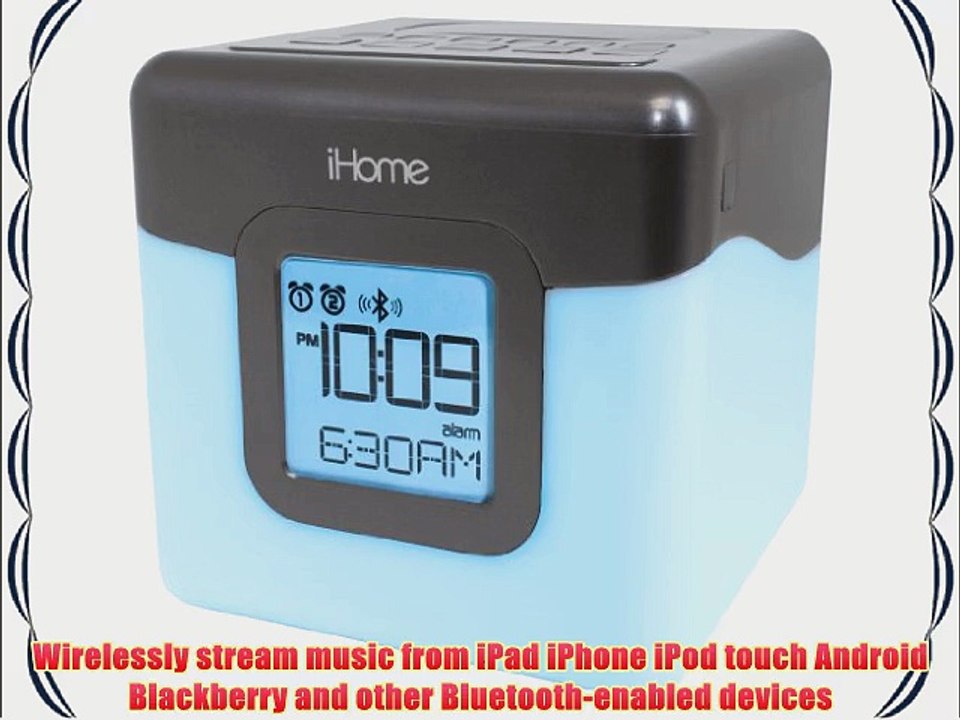 iHome iBT28GC Bluetooth Color Changing Dual Alarm Clock FM Radio with USB Charging