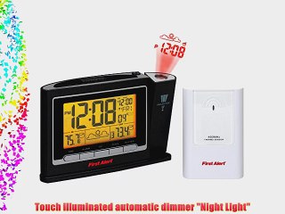 First Alert Radio Controlled Weather Station Projection Clock Black/White