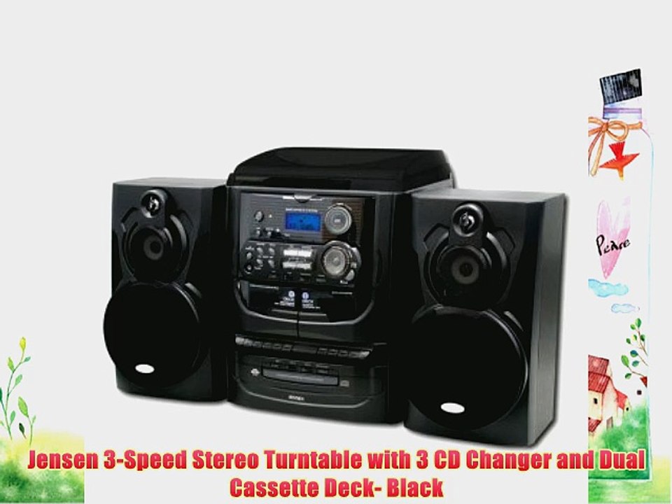 Jensen 3-Speed Stereo Turntable with 3 CD Changer and Dual Cassette Deck- Black