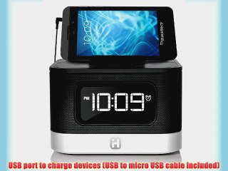 iHome Space Saver FM Stereo Alarm Clock Radio with USB Charging (iHM50BC)