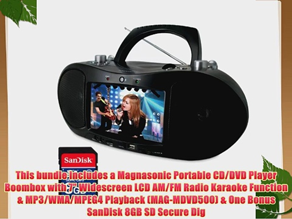 Magnasonic Portable CD/DVD Player Boombox with 7 Widescreen LCD AM/FM Radio Karaoke Function