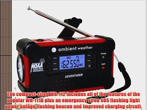 Ambient Weather WR-112 Emergency Solar Hand Crank AM/FM/NOAA Weather Radio Flashlight Smart