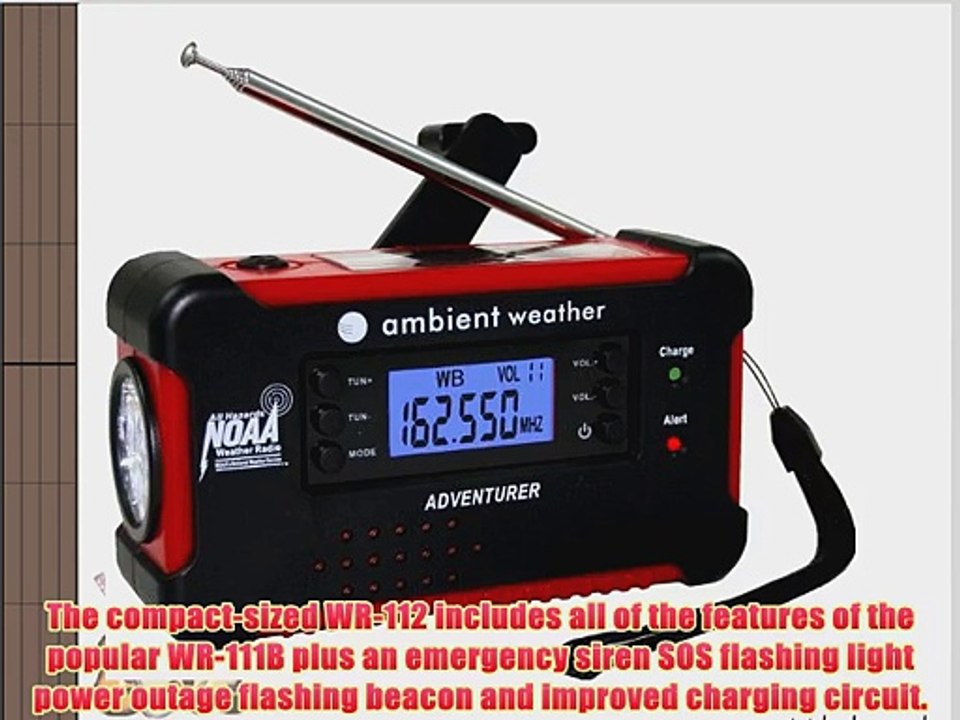 Ambient Weather WR-112 Emergency Solar Hand Crank AM/FM/NOAA Weather Radio Flashlight Smart
