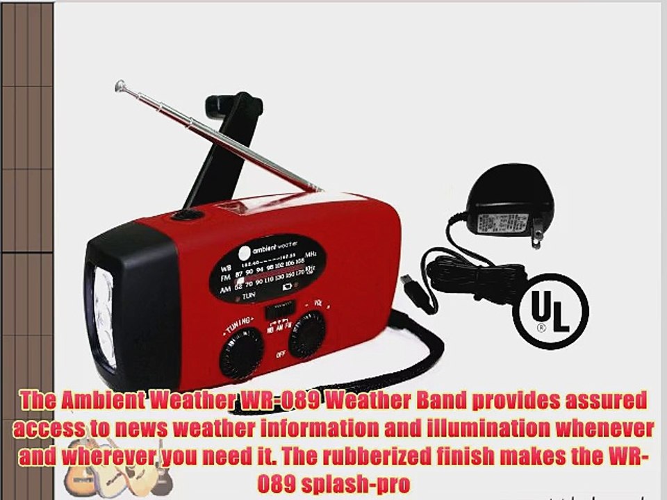 Ambient Weather WR-089-AC Emergency Solar Hand Crank AM/FM/NOAA Weather Radio Flashlight Smart
