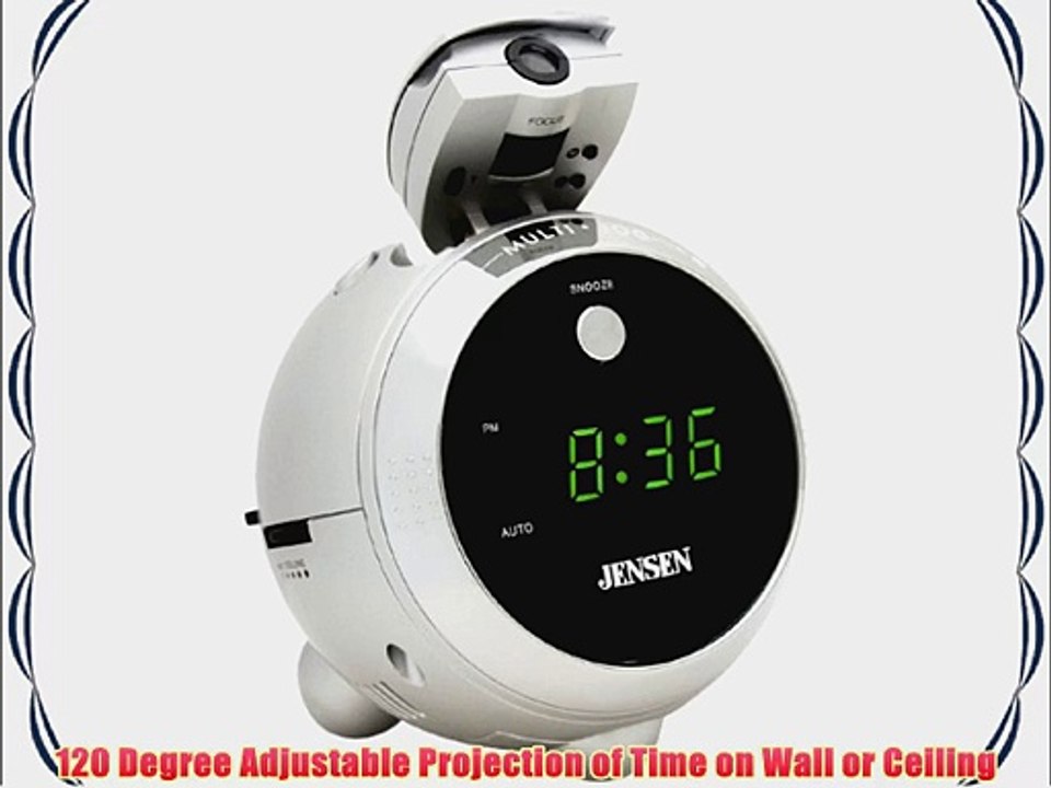 Jensen JCR222 AM/FM Projection Clock Radio (Silver)