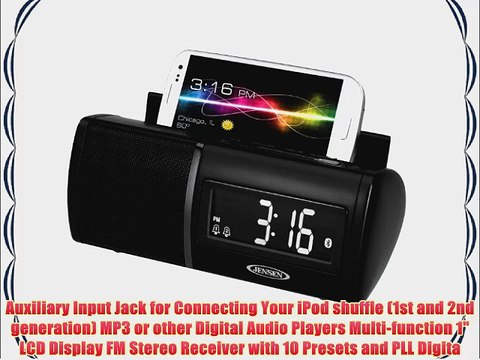 Jensen JBD100 Universal Bluetooth Clock Radio with Charging for Smartphones