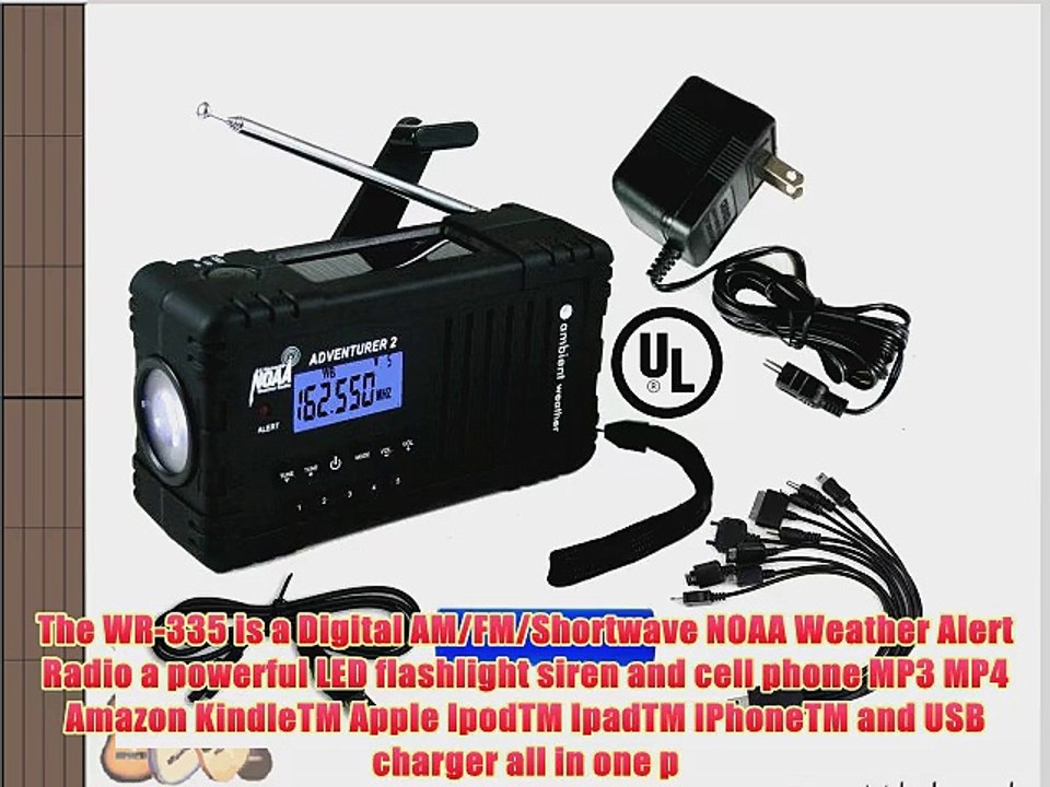 Ambient Weather WR-335 ADVENTURER2 Emergency Solar Hand Crank AM/FM/SW/WB Weather Alert Radio