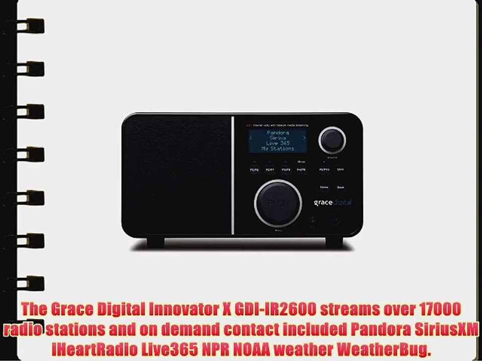 Grace Digital GDI-IR2600 Wi-Fi Internet Radio featuring Pandora NPR On-Demand SiriusXM Internet