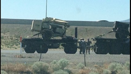 Military Convoy with Microwave Weapons Going West On I-80 In Nevada