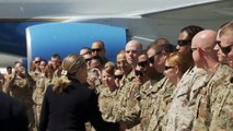 Hillary Clinton talks to troops at Kabul Airport, Afghanistan 7/7/2012