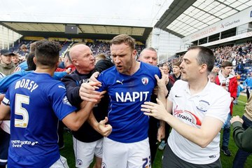 Chesterfield captain Ian Evatt has Preston Fans Pitch Invasion - Playoffs 2015 vs Chesterfield
