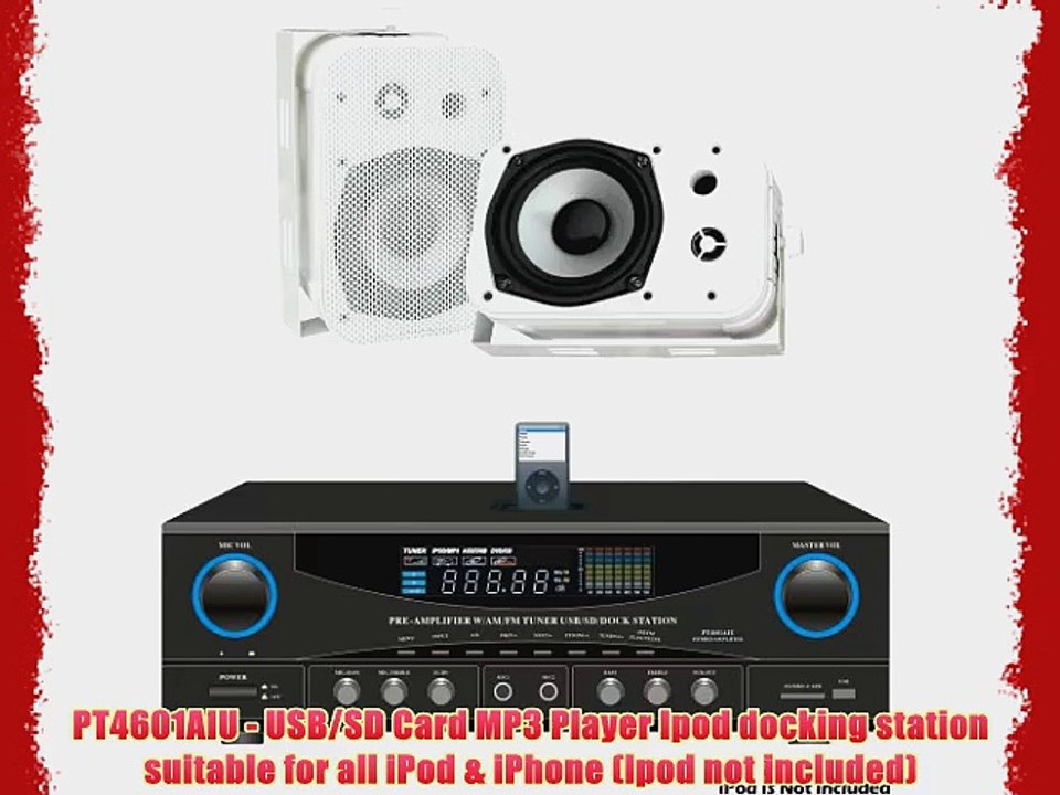 Pyle Stereo Receiver and Marine Speaker Package - PT4601AIU 500 Watts Stereo Receiver AM-FM