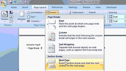 Microsoft Word 2007 Section Breaks & Page Numbering