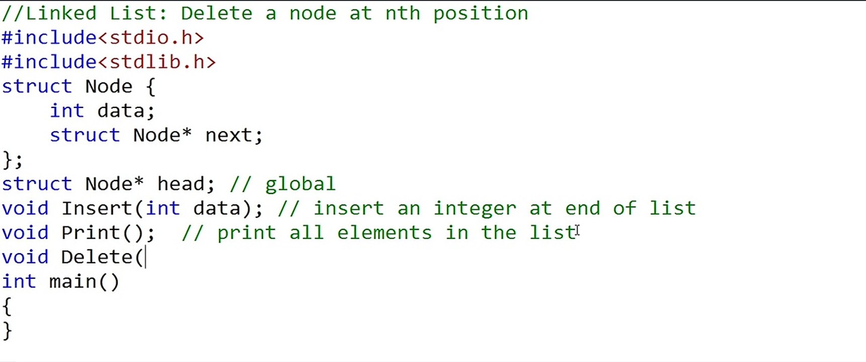 Linked List in C/C++ - Delete a node at nth position