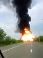 Terrible explosion after violent truck crash in russia