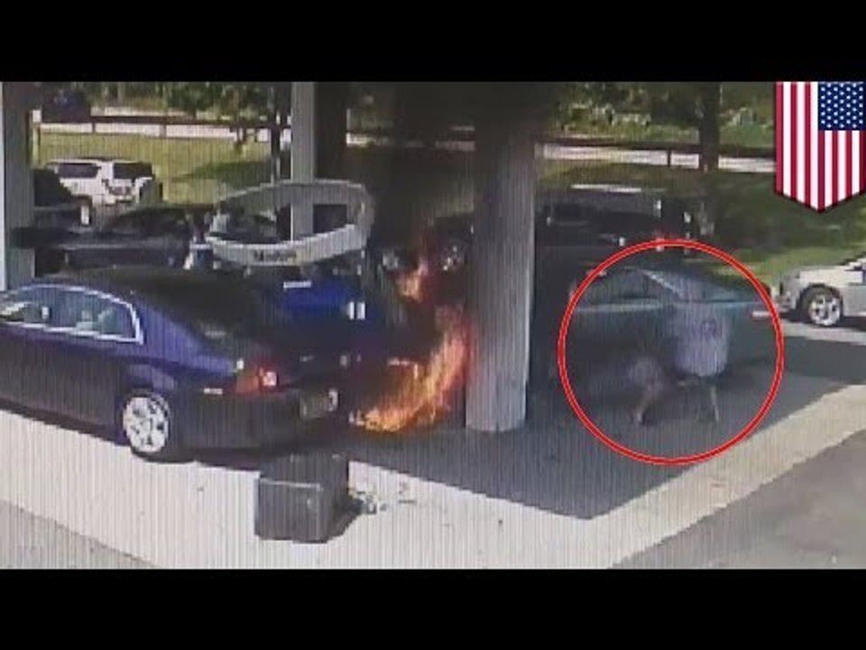 Off-duty police officer sa New York, niligtas ang isang lalake mula sa nasusunog na gas station!
