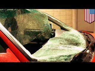Lasing na driver, binangga ang isang lalaking tumagos sa windshield ng kotse!