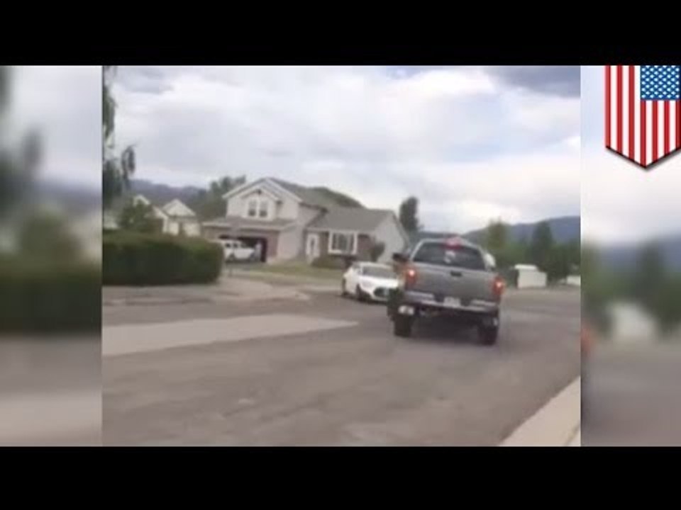 Syracuse skatepark police chase video: Utah truck driver rams stolen car to protect children