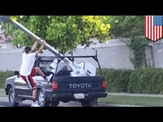 Hit and run: Driver crashes into red light camera, drives off with it