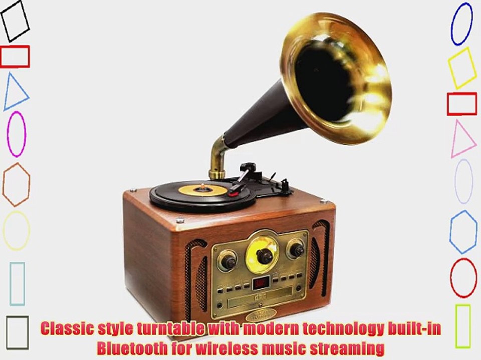Pyle PVNP30BT Bluetooth Classic Style Record Player Turntable with USB/SD Card Readers AM/FM